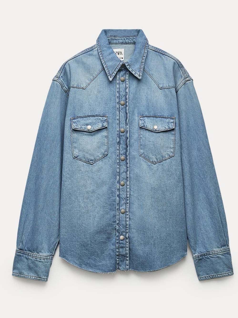 Zara Light Blue Denim Button-Down Shirt